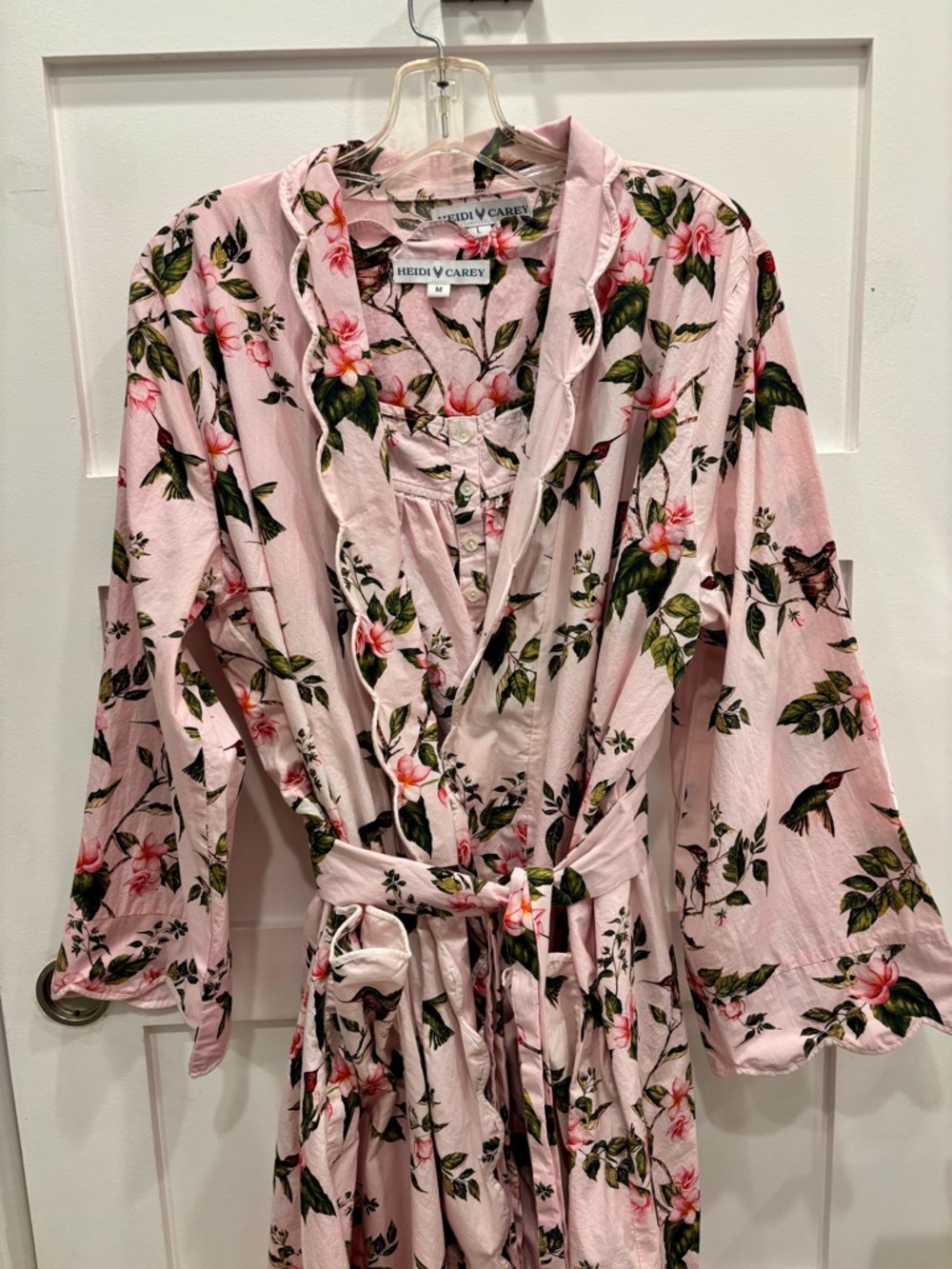 Heidi Carey Pink Hummingbird Floral Robe and Matching Nightgown 100% Cotton - Picture 2 of 10